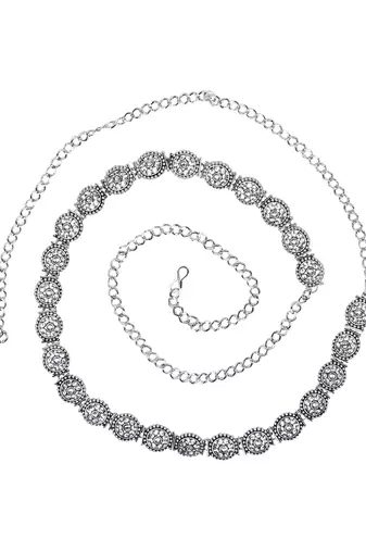 navratri ethnic silver oxidised adjustable boho floral design waist chain/belly chain