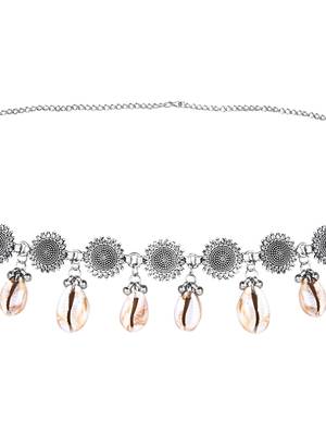 navratri eathnic silver oxidised floral design handcrafted with shell and ghungroo adjustable kamarband 4