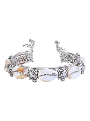 silver oxidised afghani boho cowrie shell & bead adjustable cuff kada bracelet 2