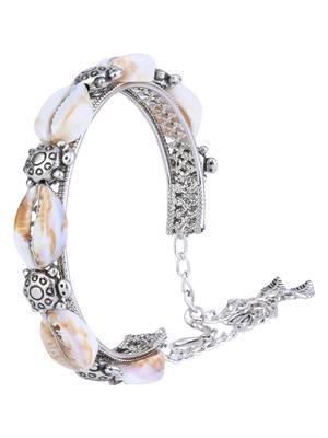 silver oxidised afghani boho cowrie shell & bead adjustable cuff kada bracelet 4