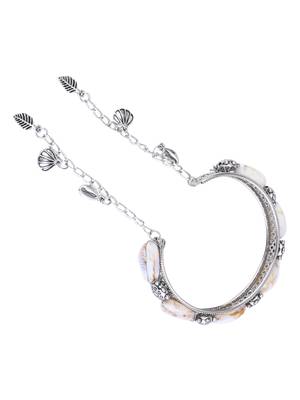 silver oxidised afghani boho cowrie shell & bead adjustable cuff kada bracelet 5