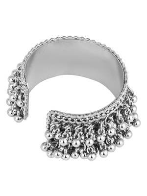 silver oxidised afghani ghungroo & mirror work adjustable cuff kada bracelet 5
