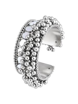 silver oxidised afghani ghungroo & mirror work adjustable cuff kada bracelet 4