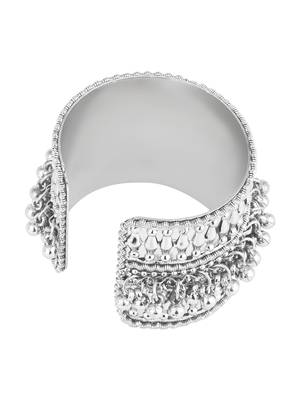 silver oxidised afghani ghungroo & mirror work adjustable cuff kada bracelet 5