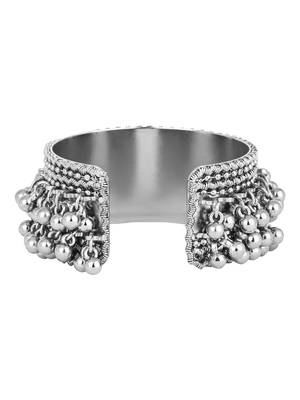 I jewels silver oxidised afghani ghungroo with colorful design adjustable cuff kada bracelet 3