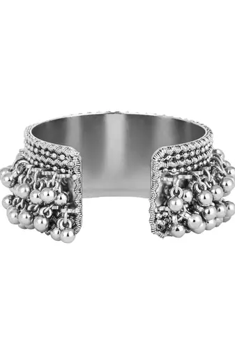 I jewels silver oxidised afghani ghungroo with colorful design adjustable cuff kada bracelet