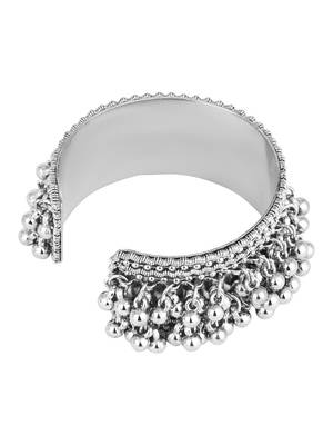 I jewels silver oxidised afghani ghungroo with colorful design adjustable cuff kada bracelet 5