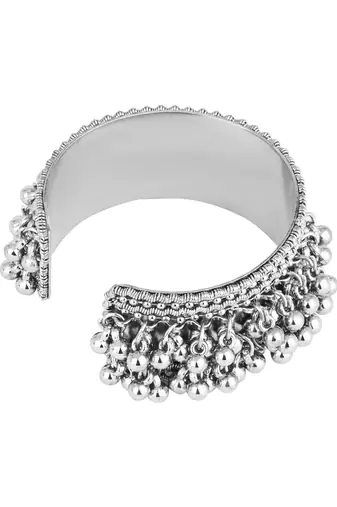 I jewels silver oxidised afghani ghungroo with colorful design adjustable cuff kada bracelet