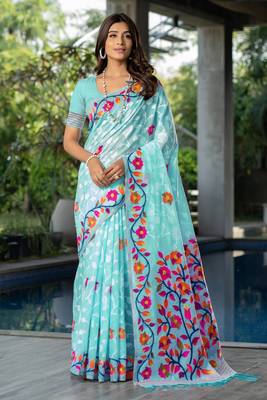 Ruhani Blushing Sky-Blue Cotton Jamdani Saree 1