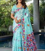 Ruhani Blushing Sky-Blue Cotton Jamdani Saree