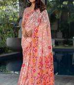Peach Woven Design Cotton blend Jamdani Saree 