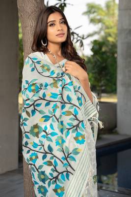 Ruhani Blushing White Cotton Jamdani Saree 4
