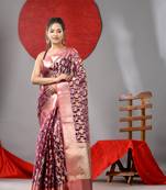 Magenta organza saree with  allover multicolor flower