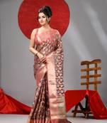 Light brown organza saree with  allover multicolor flower