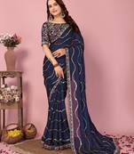 Blue georgette saree for festivals