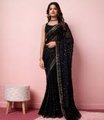 Black embroidered georgette saree with blouse