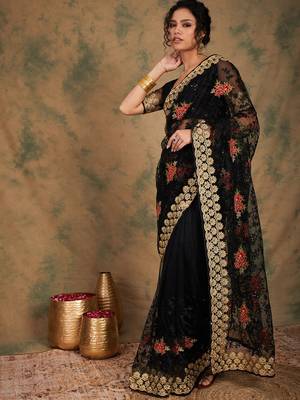 Black color net saree for women 2