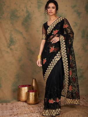 Black color net saree for women 3