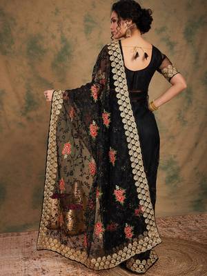 Black color net saree for women 4