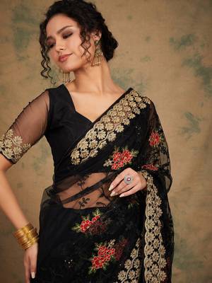 Black color net saree for women 5