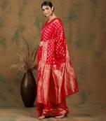 Red Art Silk Zari Woven Kanjivaram Style Saree with Unstitched Blouse