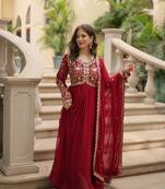 Maroon georgette designer sequance embroidery work graceful ethnic wedding reception and partywear gown with dupatta