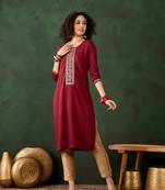 Maroon chinon beautiful ethnic looking fancy embroidered graceful kurti