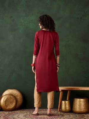 Maroon chinon beautiful ethnic looking fancy embroidered graceful kurti 2