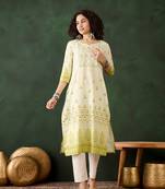 Light green rayon beautiful ethnic looking fancy embroidered graceful kurti