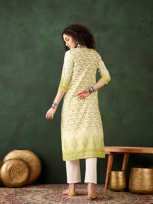 Light green rayon beautiful ethnic looking fancy embroidered graceful kurti 2