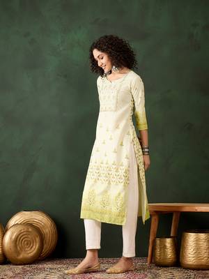 Light green rayon beautiful ethnic looking fancy embroidered graceful kurti 4
