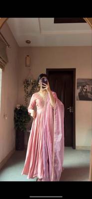 Peach Colour Fiona Silk Wedding Wear Designer Gown With Dupatta 1