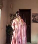 Peach Colour Fiona Silk Wedding Wear Designer Gown With Dupatta
