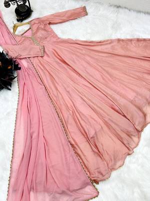 Peach Colour Fiona Silk Wedding Wear Designer Gown With Dupatta 2