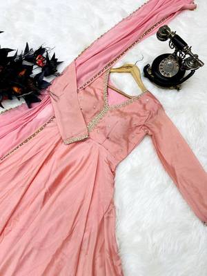 Peach Colour Fiona Silk Wedding Wear Designer Gown With Dupatta 3