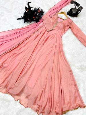 Peach Colour Fiona Silk Wedding Wear Designer Gown With Dupatta 4