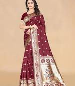 Maroon plain art silk saree with blouse