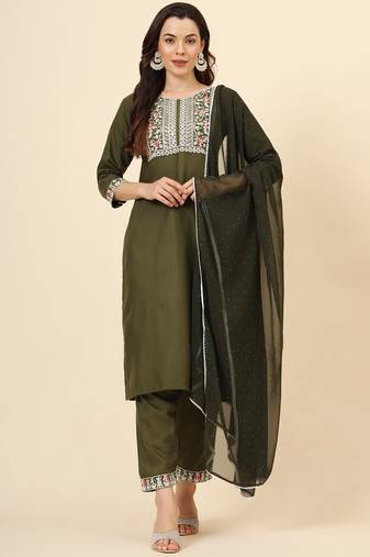 Mahendi cotton designer embroidery work heavy looks graceful partywear ethnic salwar kameez
