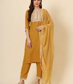 Mustard cotton designer embroidery work heavy looks graceful partywear ethnic salwar kameez