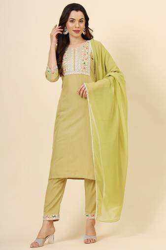 Green cotton designer embroidery work heavy looks graceful partywear ethnic salwar kameez