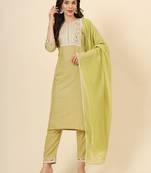 Green cotton designer embroidery work heavy looks graceful partywear ethnic salwar kameez