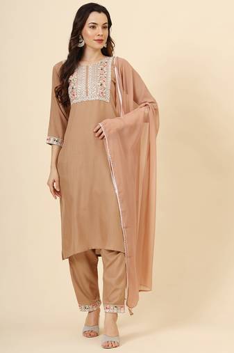 Peach cotton designer embroidery work heavy looks graceful partywear ethnic salwar kameez