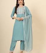 Blue cotton designer embroidery work heavy looks graceful partywear ethnic salwar kameez