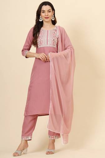 Pink cotton designer embroidery work heavy looks graceful partywear ethnic salwar kameez