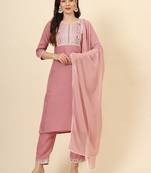 Pink cotton designer embroidery work heavy looks graceful partywear ethnic salwar kameez