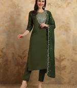 Mahendi chanderi trendy partywear fashion style festive salwar kameez with embroidery work