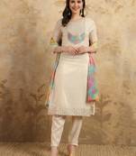 Beige shimmer trendy partywear fashion style festive salwar kameez with designer embroidery work and printed