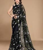 Soft net floral embroidered saree with embroidered border with blouse