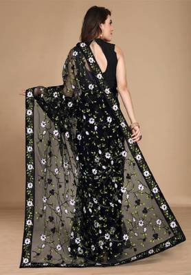 Soft net floral embroidered saree with embroidered border with blouse 2