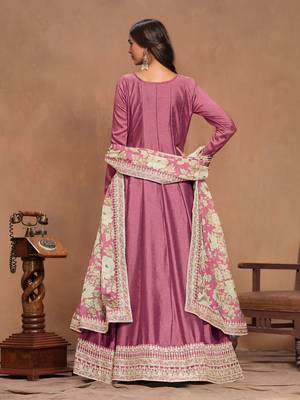Pink art silk graceful anarkali dress with beautiful print and elegant embroidery work 2